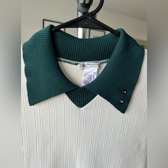 Zara RETRO SEAMLESS TOP Green Collared Stretchy Shirt- X/S- NWOT - Picture 9 of 12